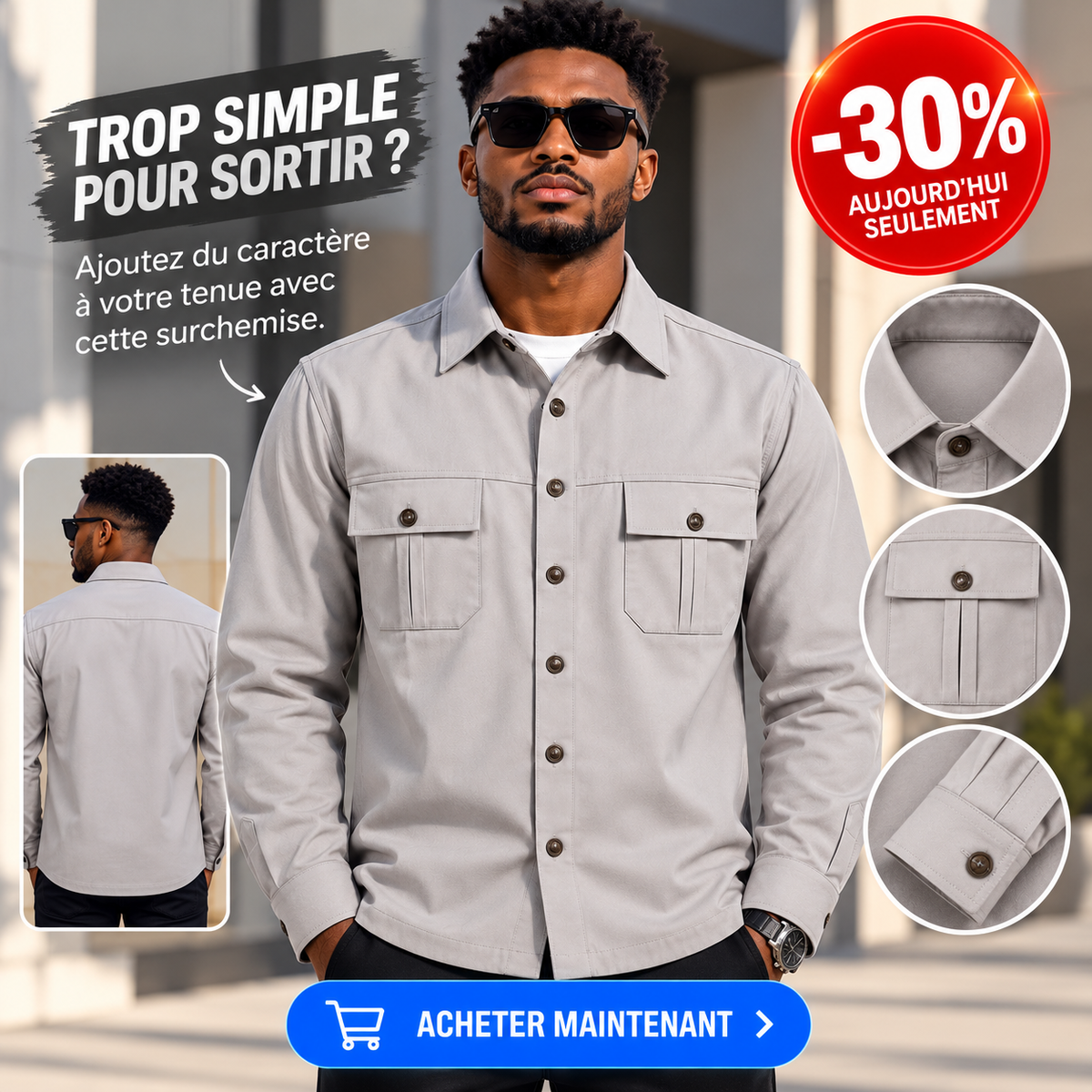 Surchemise Gris Clair — -30% 🔥