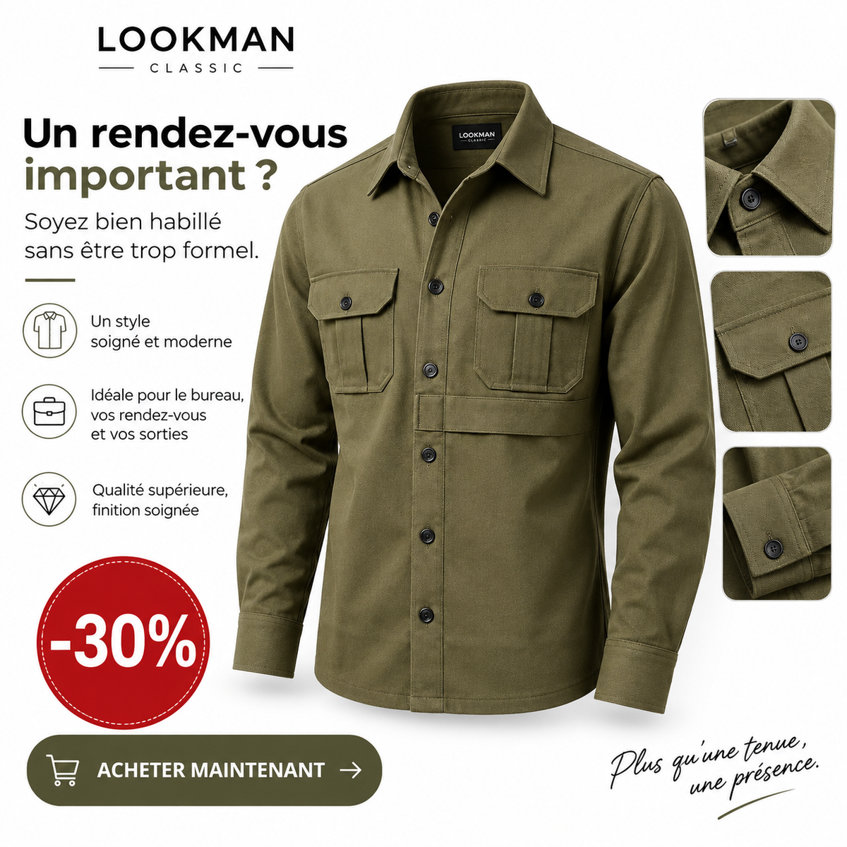 Surchemise LOOKMAN Classic — L’élégance qui transforme votre tenue -30%