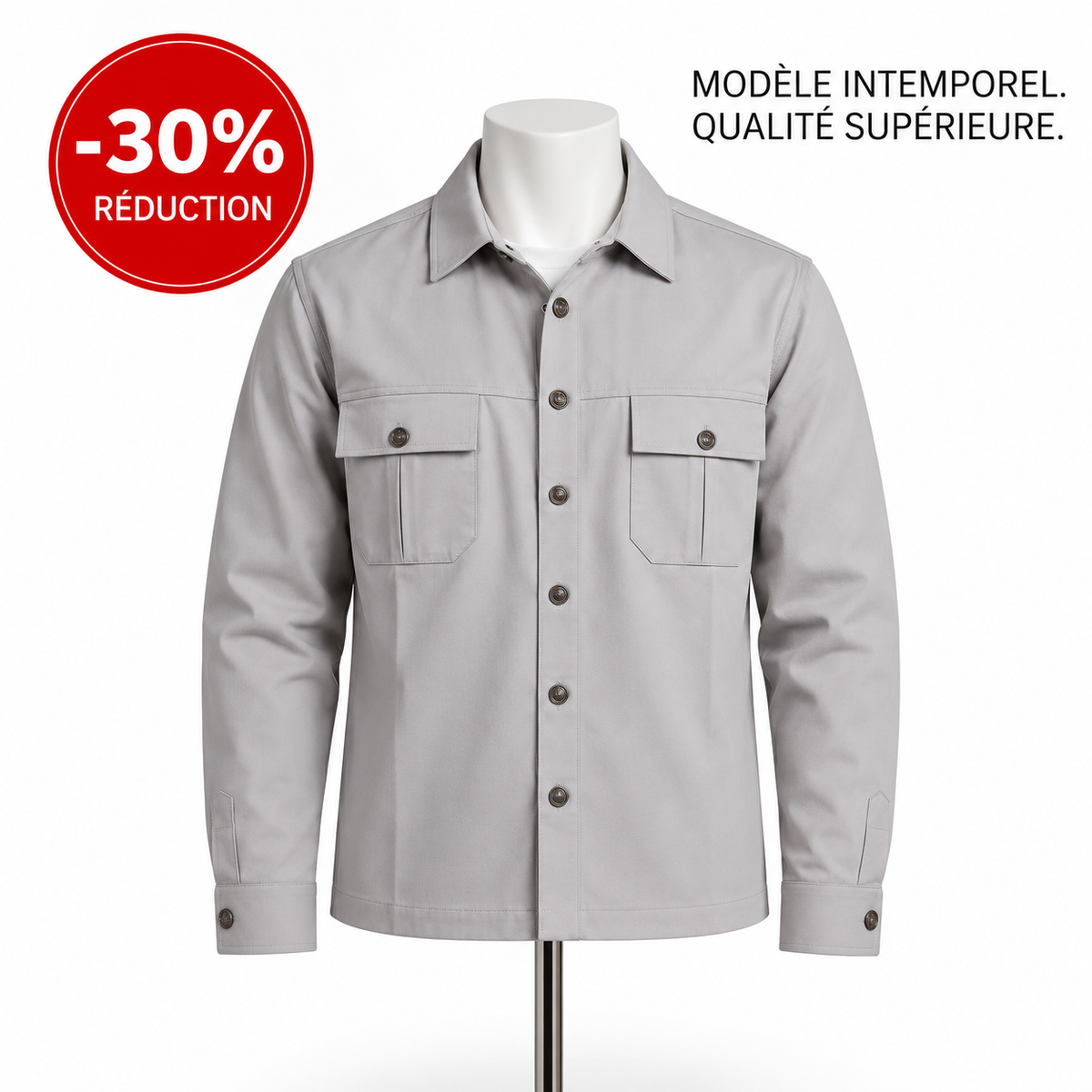 Surchemise Gris Clair — -30% 🔥
