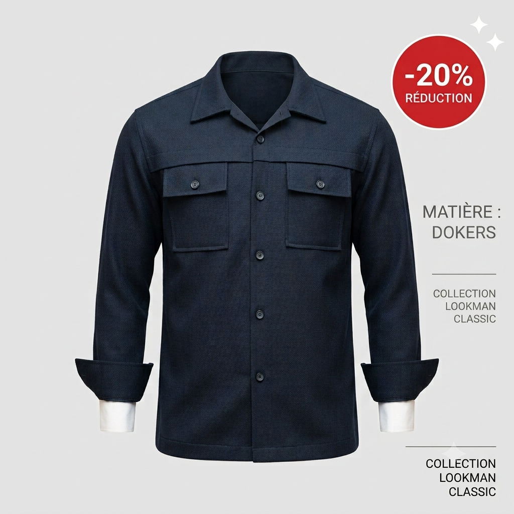 -30% Surchemise Bleu Marine Lookman Classic en Tissu Dokers Lourd