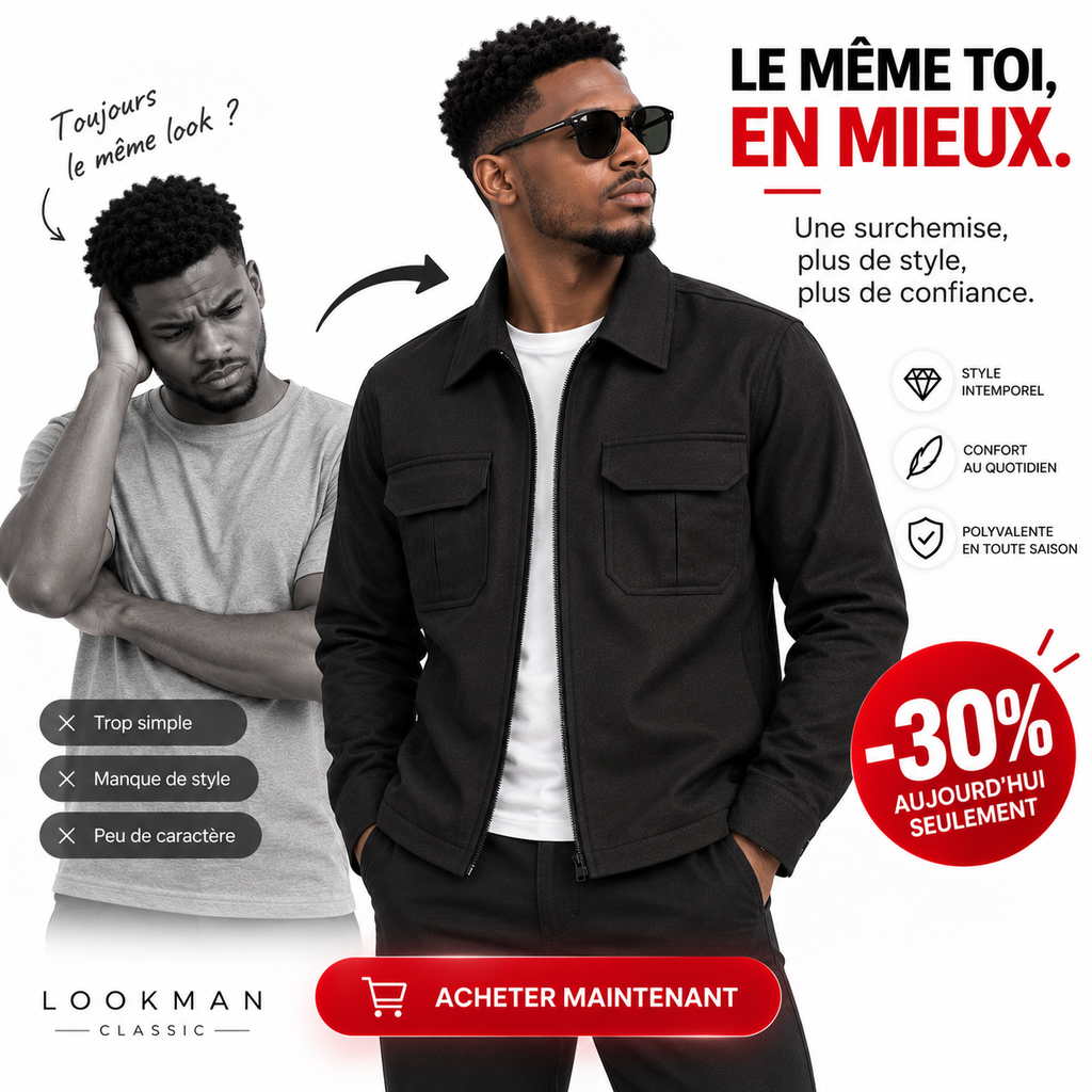 🖤 Surchemise Noire Lookman Classic — Élégance & Caractère | -30% 🔥