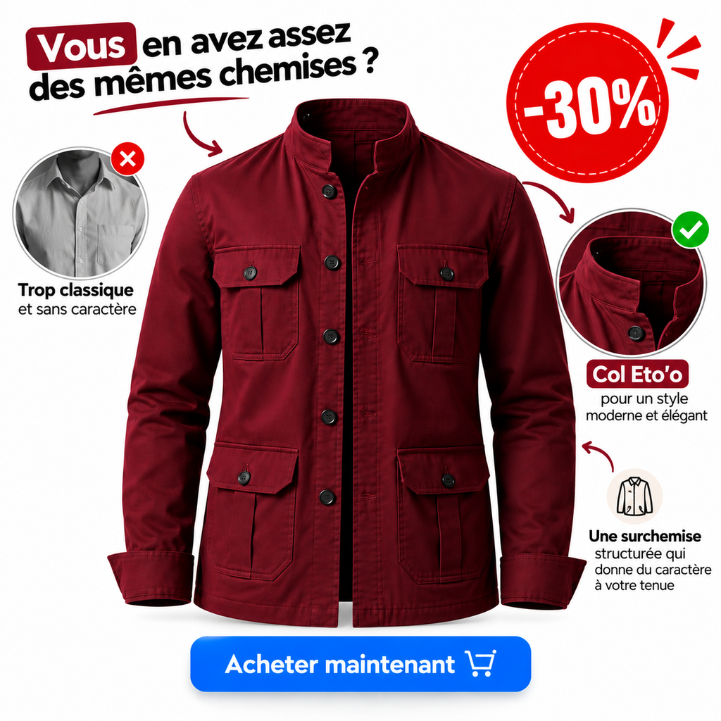 Surchemise Rouge Bordeaux Col ETO’O — -30% 🔥