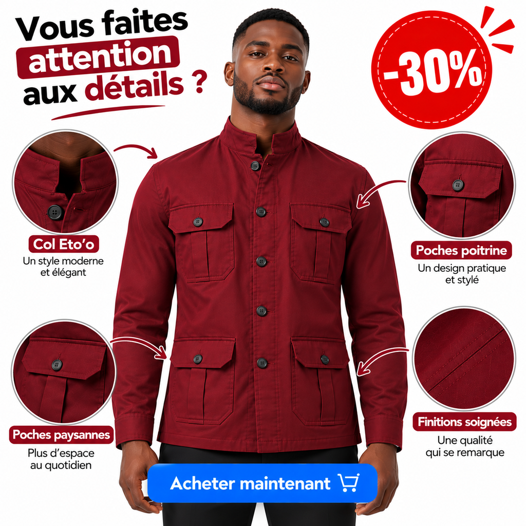 Surchemise Rouge Bordeaux Col ETO’O — -30% 🔥